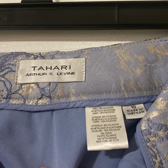 TAHARI Jacquard Pleated Metallic Floral Formal Trouser Pants With Belt - Size 10 - Picture 3 of 4